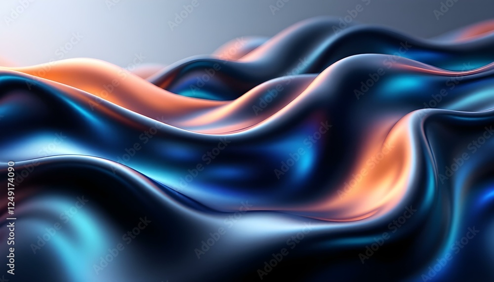Poster abstract 3d rendering of liquid glass in the form of a wave with an orange gradient. banner design e