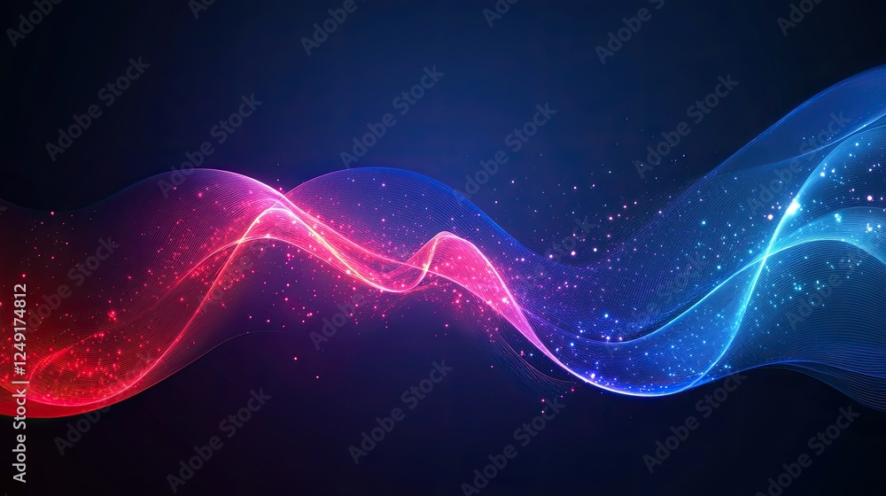 Poster futuristic abstract background with dynamic streaks of red and blue light, creating a sense of motio