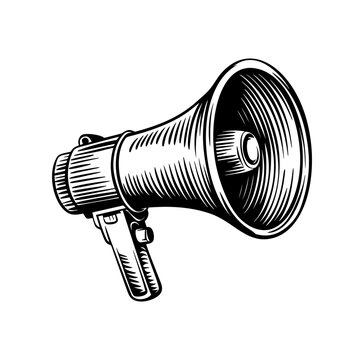 recommend clip art: Hand drawn sketch megaphone. Vintage poster with megaphone	
