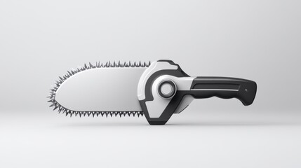 Modern Electric Chainsaw Tool with a Sharp Blade and Ergonomic Handle on a Minimalist Background