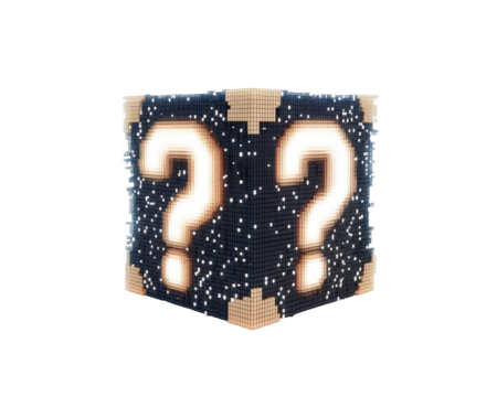 Isolated Pixelated Question Mark Block with Glowing Edges