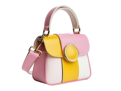 Isolated Stylish Pastel Color Block Handbag with Gold Hardware