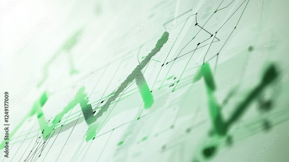 Poster green arrow and growth chart design with data points and gridlines on a clean white background.