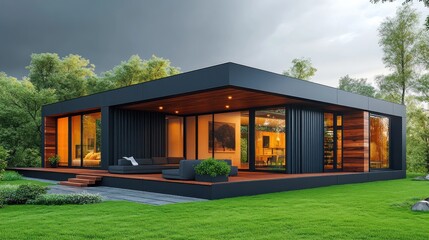 Modern minimalist house with wooden accents.