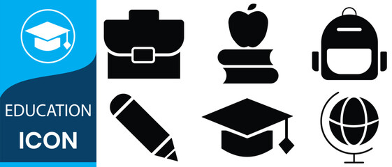 education icon symbol vector template collection. education glyph solid icons collection. Containing e-learning, school, education, study, diploma. For website marketing design, logo, app, template .
