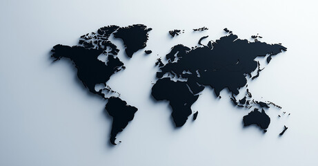 World map in gray color on white background, showcasing continents and oceans in minimalist design. Ideal for educational and decorative purposes