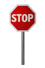 Isolated Red STOP Sign with White Border on Metal Post