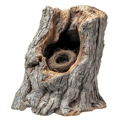 Obraz premium Nest inside weathered tree stump on a transparent background
