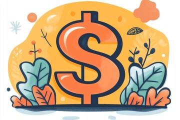 Illustration of a dollar sign with leaves and a sunny background