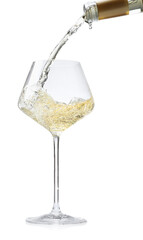 Pouring wine into glass isolated on white