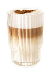 Tasty latte macchiato in glass isolated on white