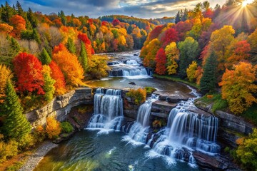 Stunning Aerial View of Beaver Falls, Ontario in Autumn - Vibrant Fall Foliage
