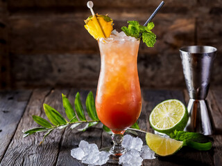 Orange cocktail on wooden underground