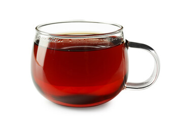 Refreshing black tea in cup isolated on white