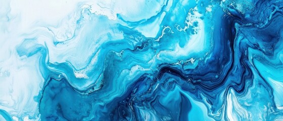 Abstract blue and white fluid art with swirling patterns