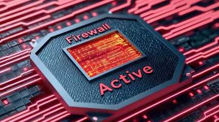 Digital Firewall Active Concept on Futuristic Circuit Board