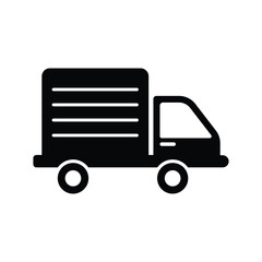 Delivery truck black and white flat vector icon and symbol design