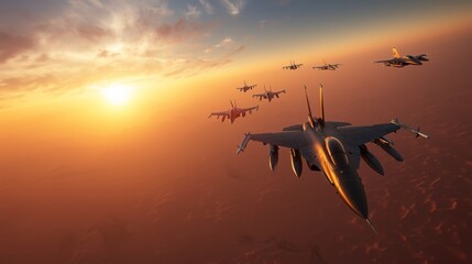 Naklejka premium Aircraft Formation Over Desert Terrain