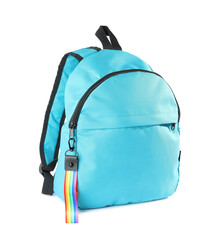 Backpack with keychain in LGBT colors on white background