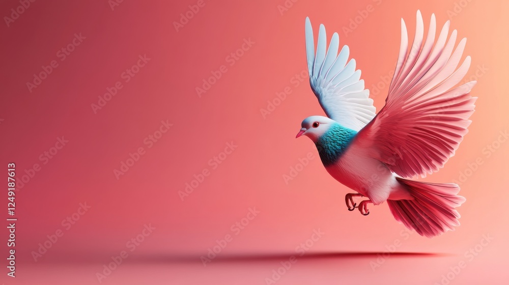 Poster vibrant flying bird with colorful feathers against a soft gradient background