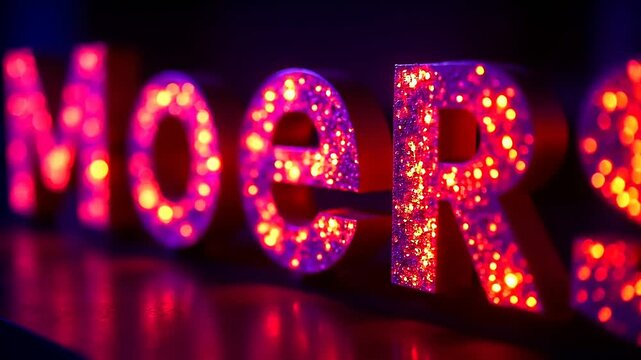 A glowing red neon open sign illuminates the night