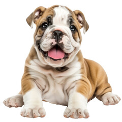 Obraz premium Playful English bulldog puppy alone on white background