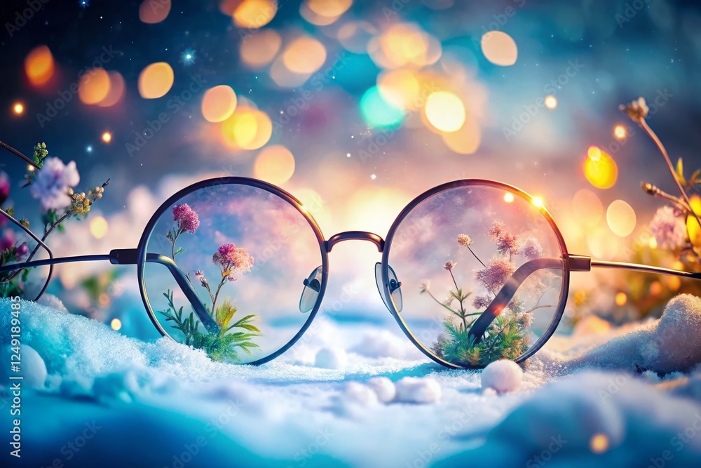 Poster surreal circular glasses floating on white background - generative ai stock photo