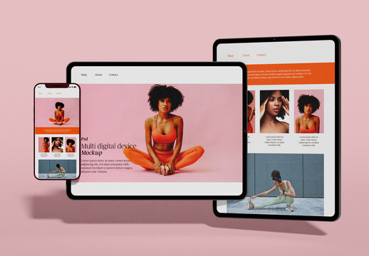 Floating Tablet and Smartphone Mockup