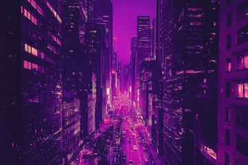Obraz premium Purple Cityscape Nighttime Urban Streetscape View