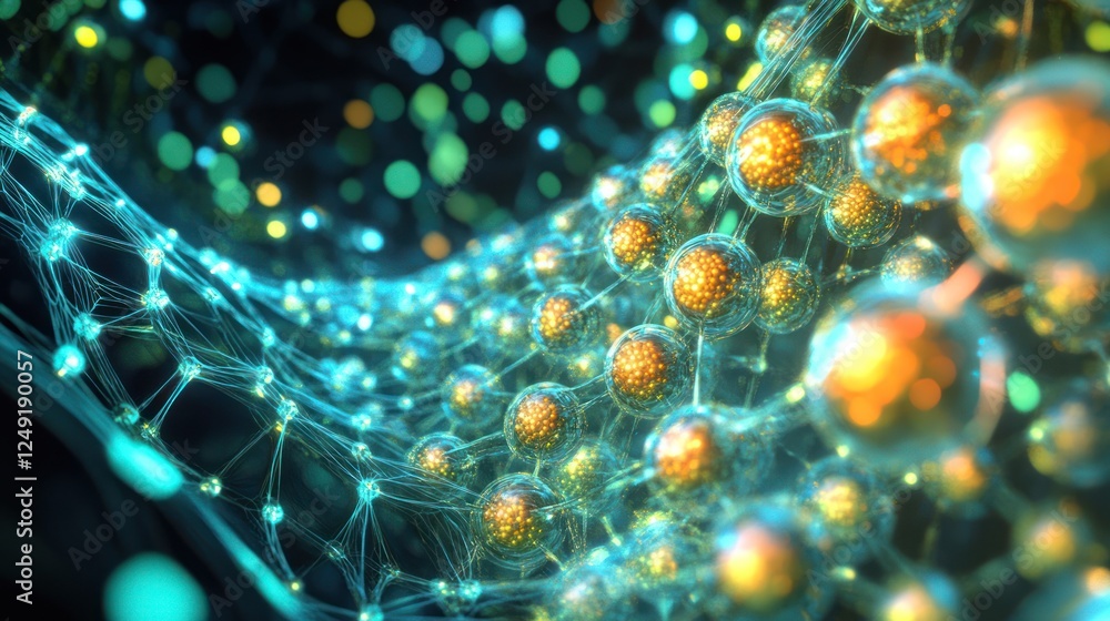 Aufkleber abstract 3d render of interconnected glowing spheres and network.