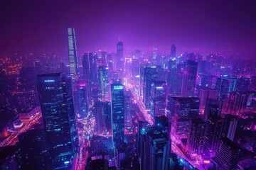 Fototapeta premium Neon Cityscape Illuminated At Night