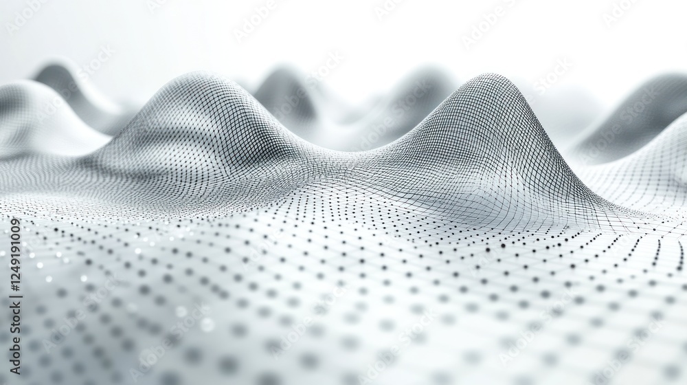 Fototapete Abstract 3D rendering of a metallic, undulating surface with a dotted texture.