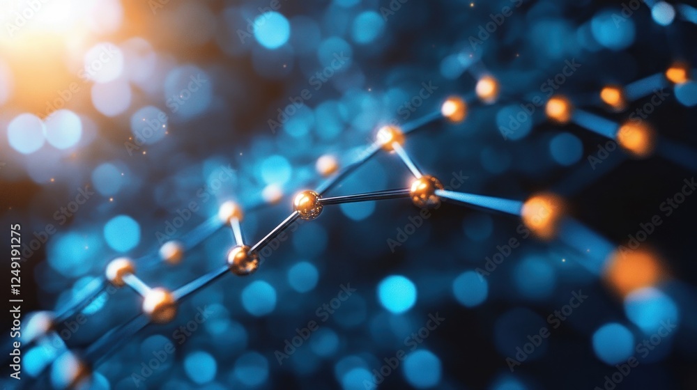 Fototapete abstract 3d rendering of a molecular structure with glowing nodes and connections against a bokeh ba