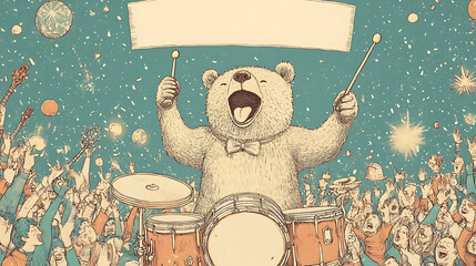 Bear cartoon 2d illustrator for card or wallpaper
