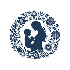 Abstract Floral Leaf Mother and Son Silhouette Illustration