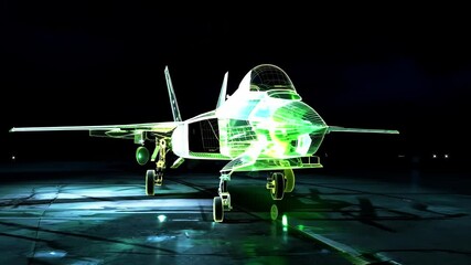 A futuristic fighter jet sitting on top of an airport tarmac