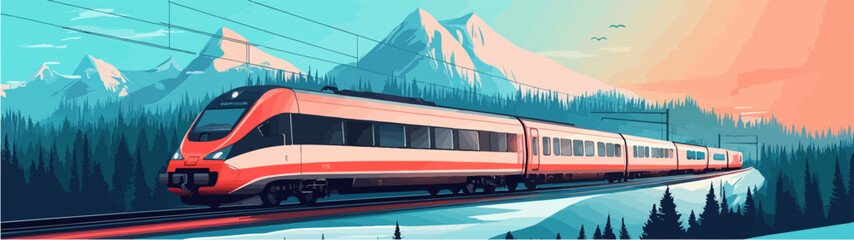 Obraz premium Illustration of a modern high-speed train. Railway travel. Railroad.