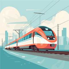 Illustration of a modern high-speed train. Railway travel. Railroad.