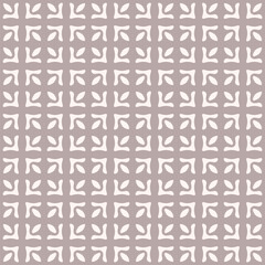 Abstract geometric seamless pattern. Simple vector floral ornament with ethnic folk motif. Cappuccino color background texture with flower silhouettes, curved shapes, tiles. Repeated all-over design
