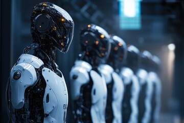 Fototapeta premium Robots in Factory Setting Being Inspected for Quality Control and Analysis