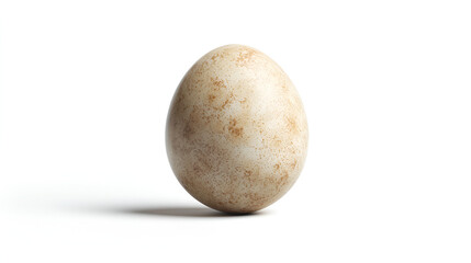 Fototapeta premium Close-up view of a speckled egg shows delicate natural markings, set against a plain white background. Nature's artwork.