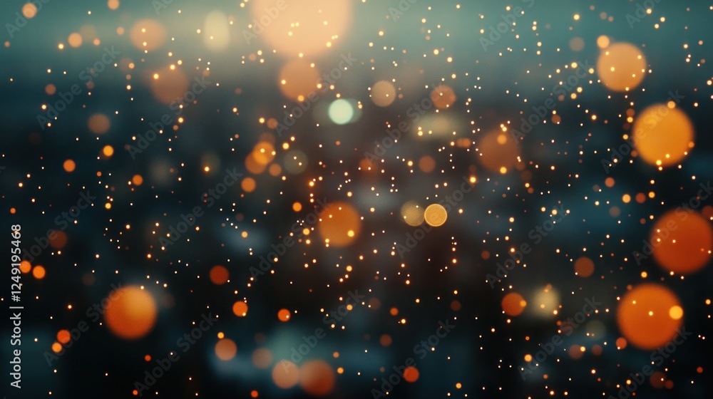 Aufkleber abstract background with bokeh lights and particles, glowing sparkles on dark backdrop.