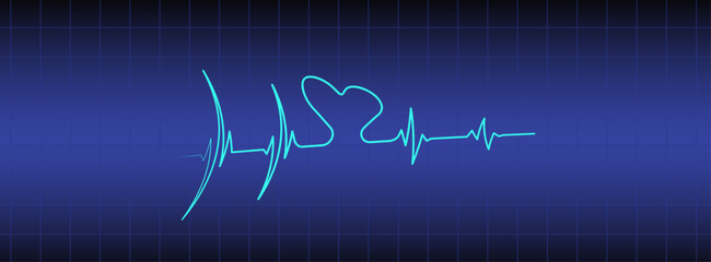 Editable blue medical monitor background heart rhythm diagram, blue EKG, ECG heartbeat line vector design to use for healthcare, healthy lifestyle, medical laboratory, cardiology project.