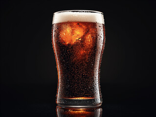 Food image: carbonated cola in a see-through glass.