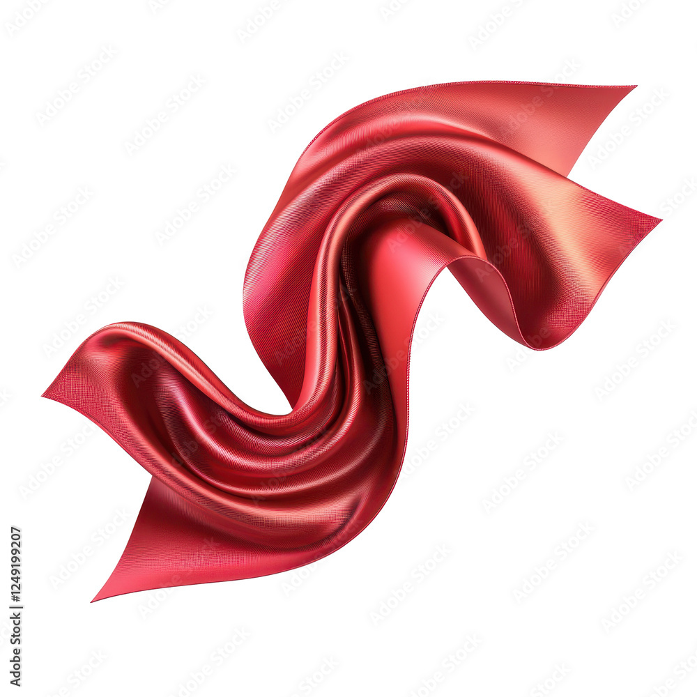 Poster dynamic red ribbon with flowing curls and elegant movement