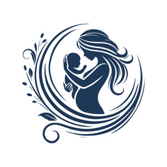 Mother’s Day Celebration with Newborn and Mother Silhouette Vector