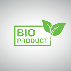 Green logo with the inscription 'BIO PRODUCT' and two leaves on a white background, ecological design.