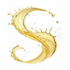 realistic 3d splash of liquid olive oil with many drops in curve style isolated on white background