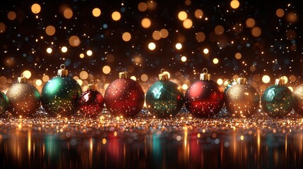 Shimmering Christmas Ornaments and Glittering Lights Background