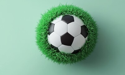 Naklejka premium Soccer ball in grass, green background, sports, eco-friendly